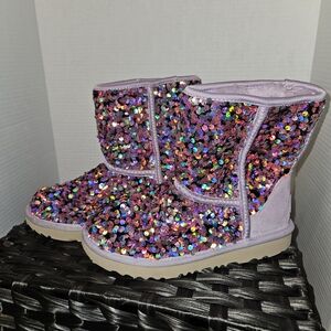 UGG Classic II Sequin Kids Boots with Purple and Multicolor Girls Sz 3